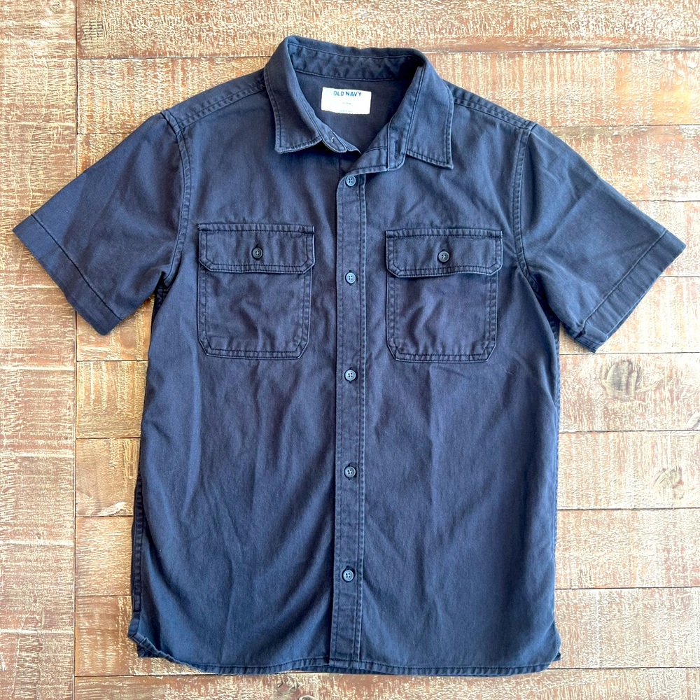 Boy’s Black Denim Short Sleeve Button Up Shirt
